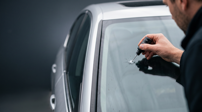 Applying DYER GlassFix resin to a stone chip on a car windshield